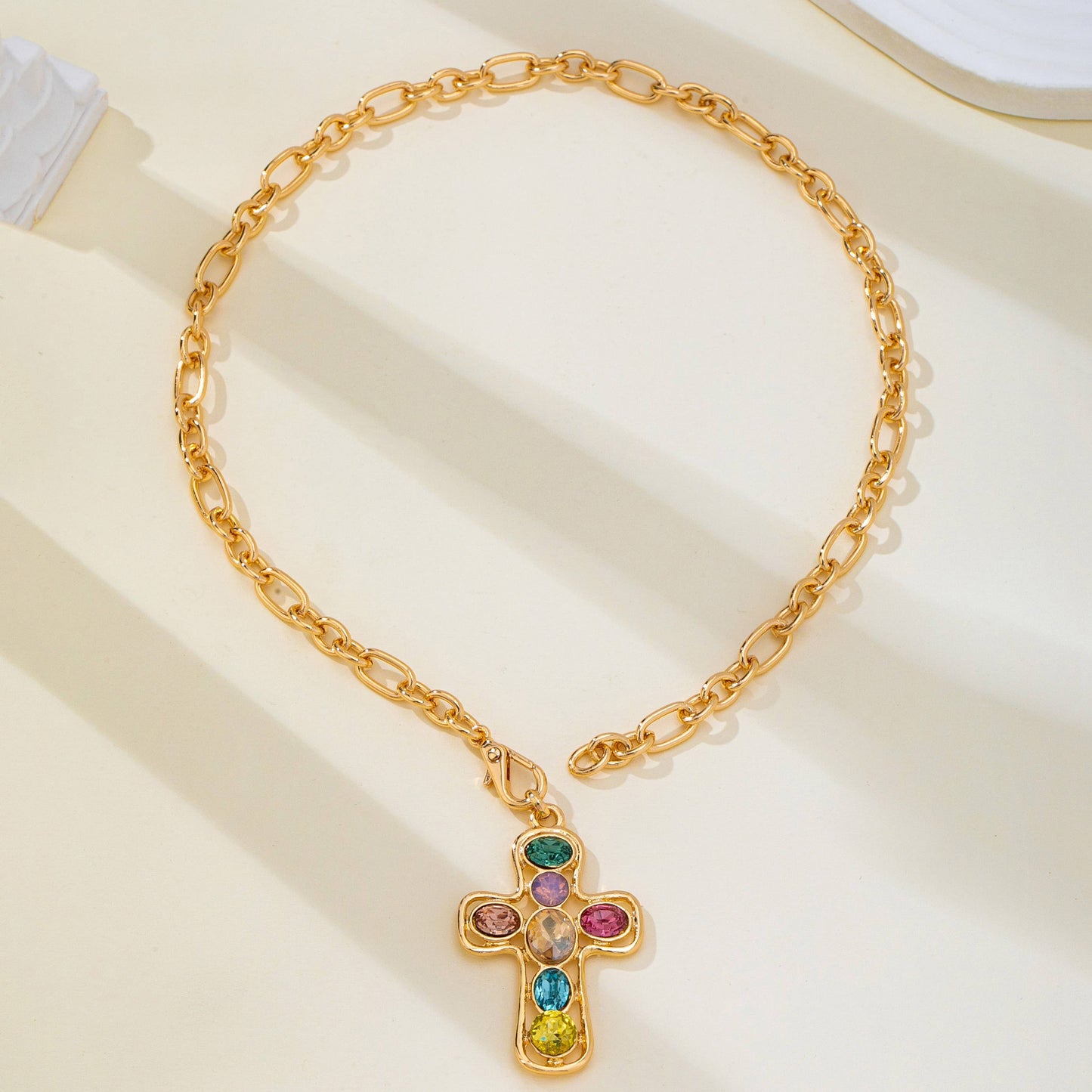 Multi-Colored Crystal Cross Necklace