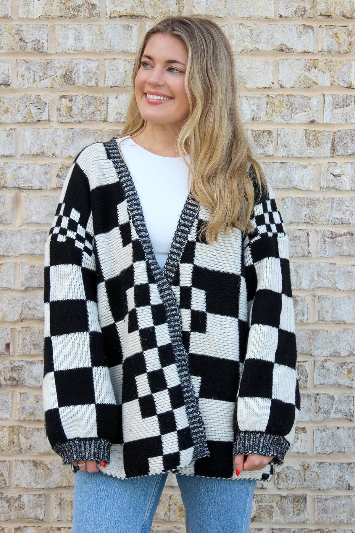 Flora Oversized Checkered Cardigan/Sweater