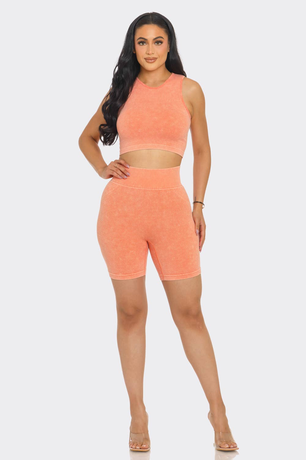 Mineral Wash Cropped Tank Top and Biker Short Set