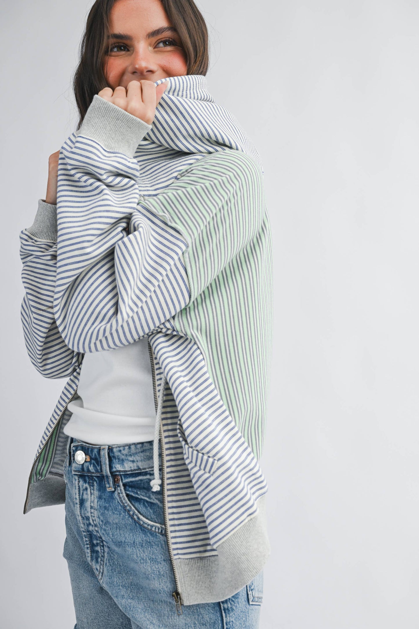Salt Air Stripe Zip Hoodie