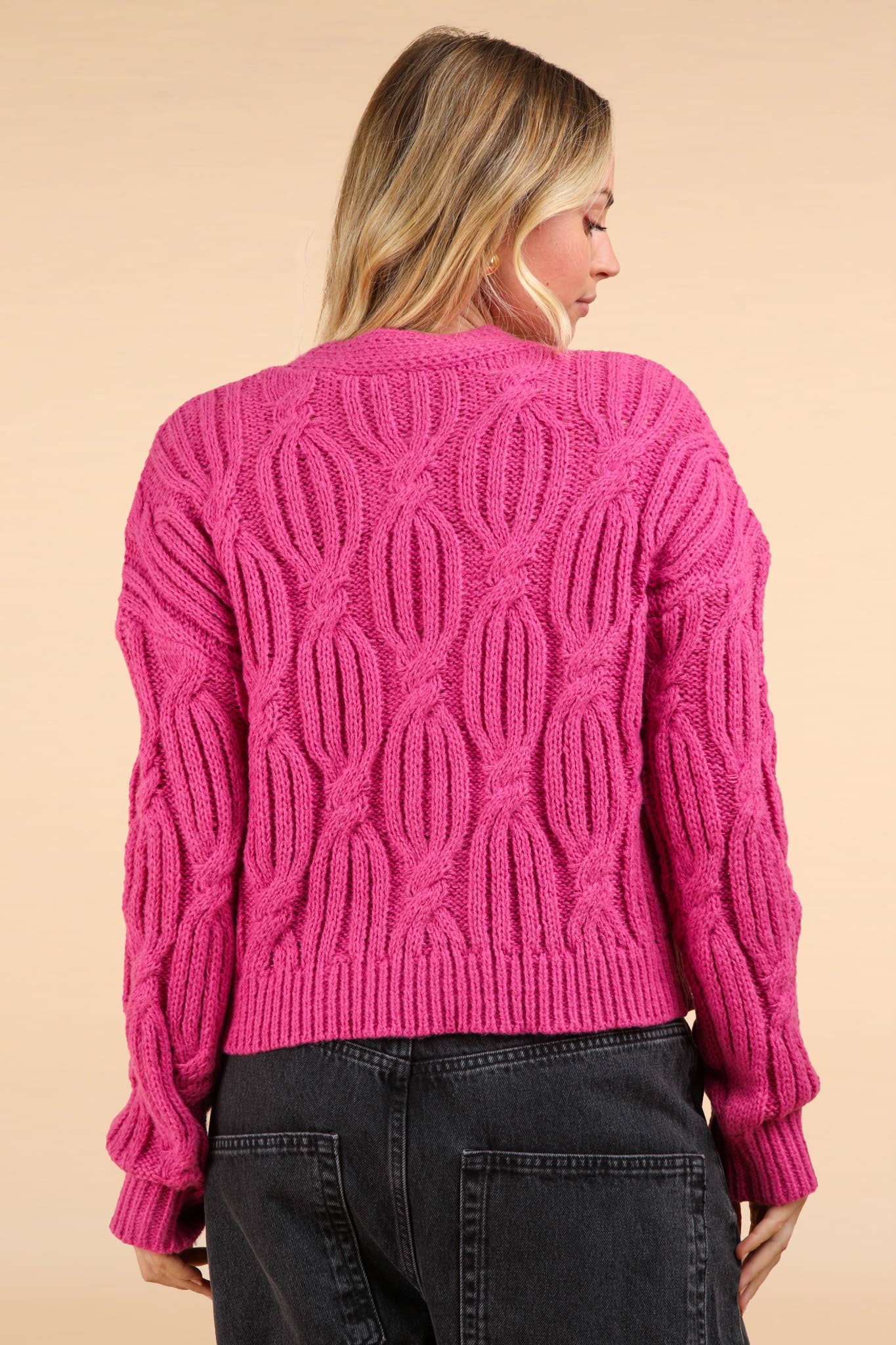 Hand-Made Flower Applique Knit Sweater Cardigan