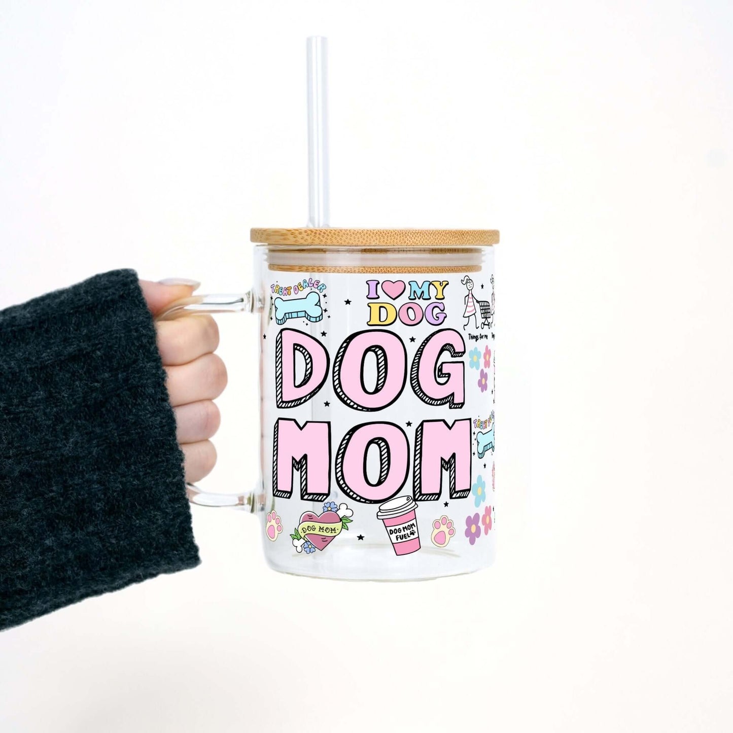 Dog Mom Doodles Mug With Lid and Straw