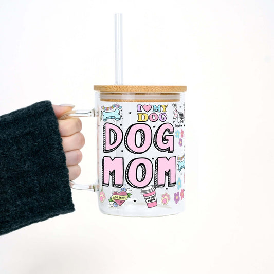 Dog Mom Doodles Mug With Lid and Straw