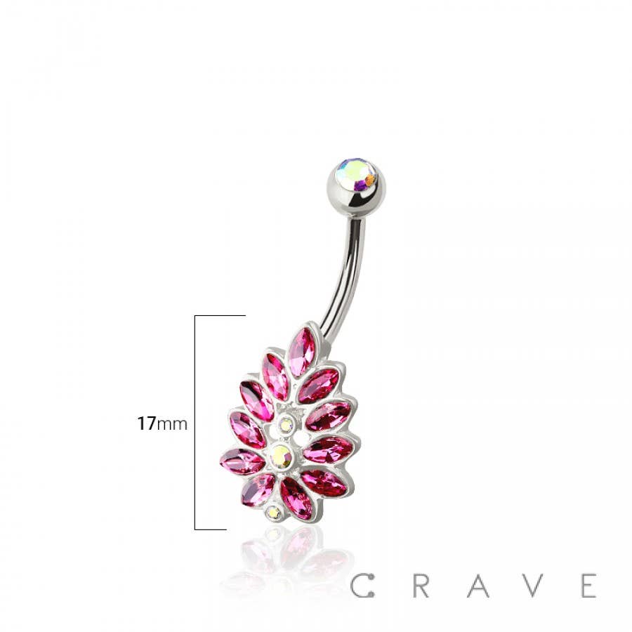 316L SURGICAL STEEL MULTI CZ FLOWER NON DANGLE BELLY BUTTON