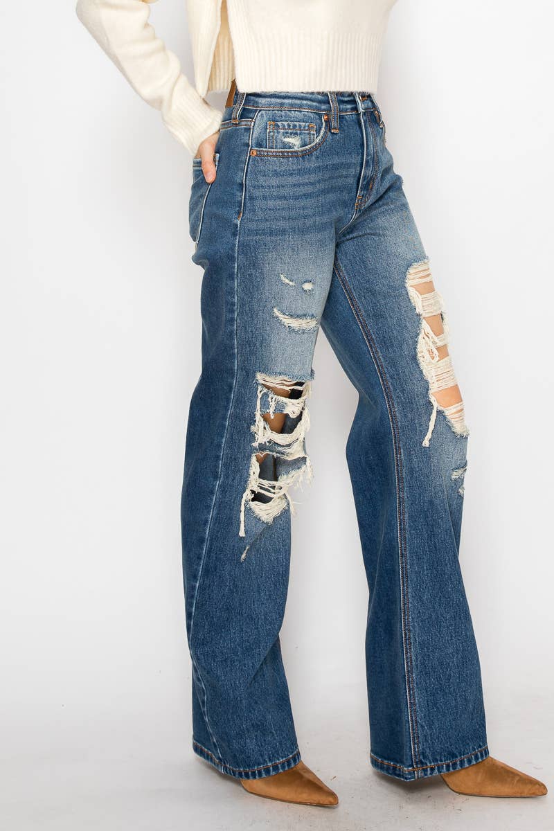 HYBRID STRETCH RIPPED RELAXED FLARE JEANS