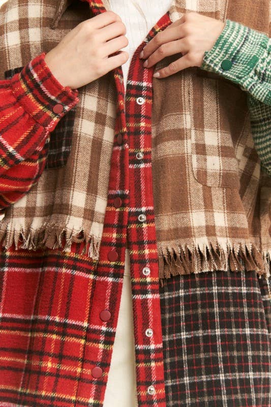 PATCHWORK PLAID SHACKET