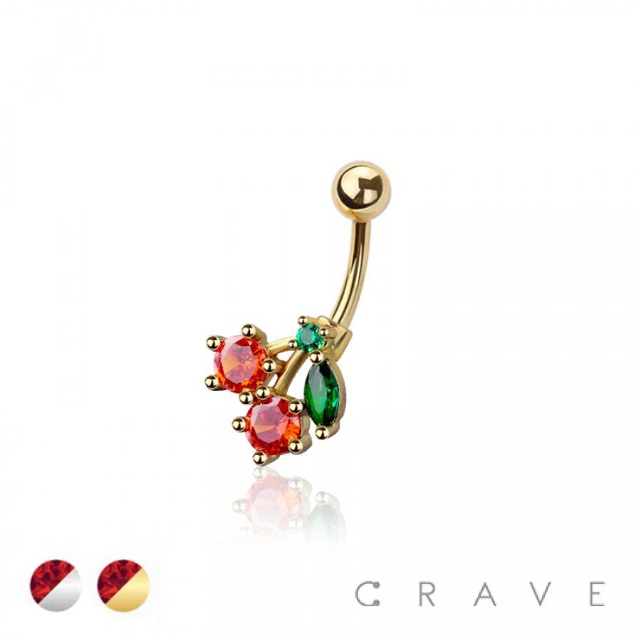 316L SURGICAL STEEL MULTI CZ CHERRY NON DANGLE BELLY BUTTON