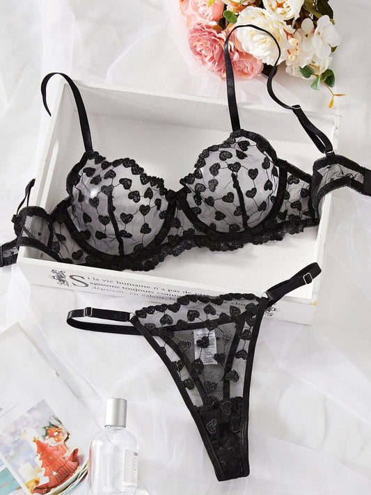 Heart Embroidery Sexy Seduction Lingerie