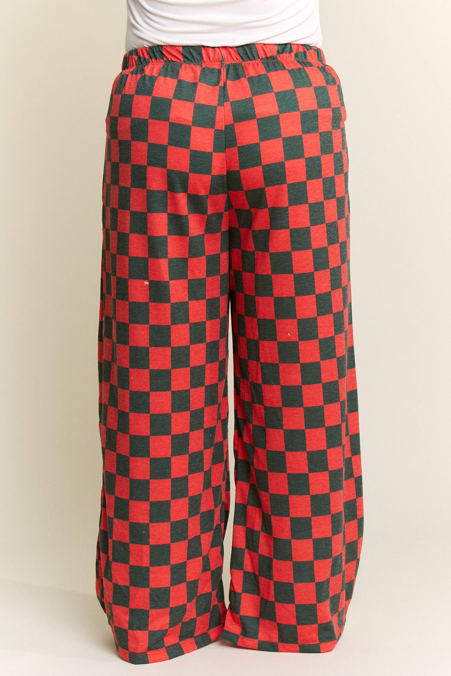 HIGH WAIST CHECKERED STRAIGHT LEG KNIT PANTS