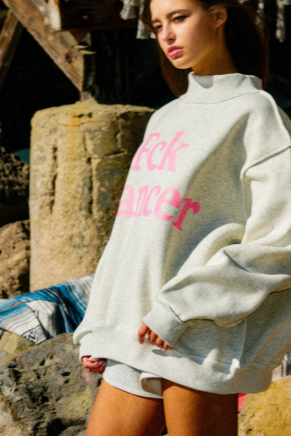 FCKCANCER Reversible Mock Sweatshirt